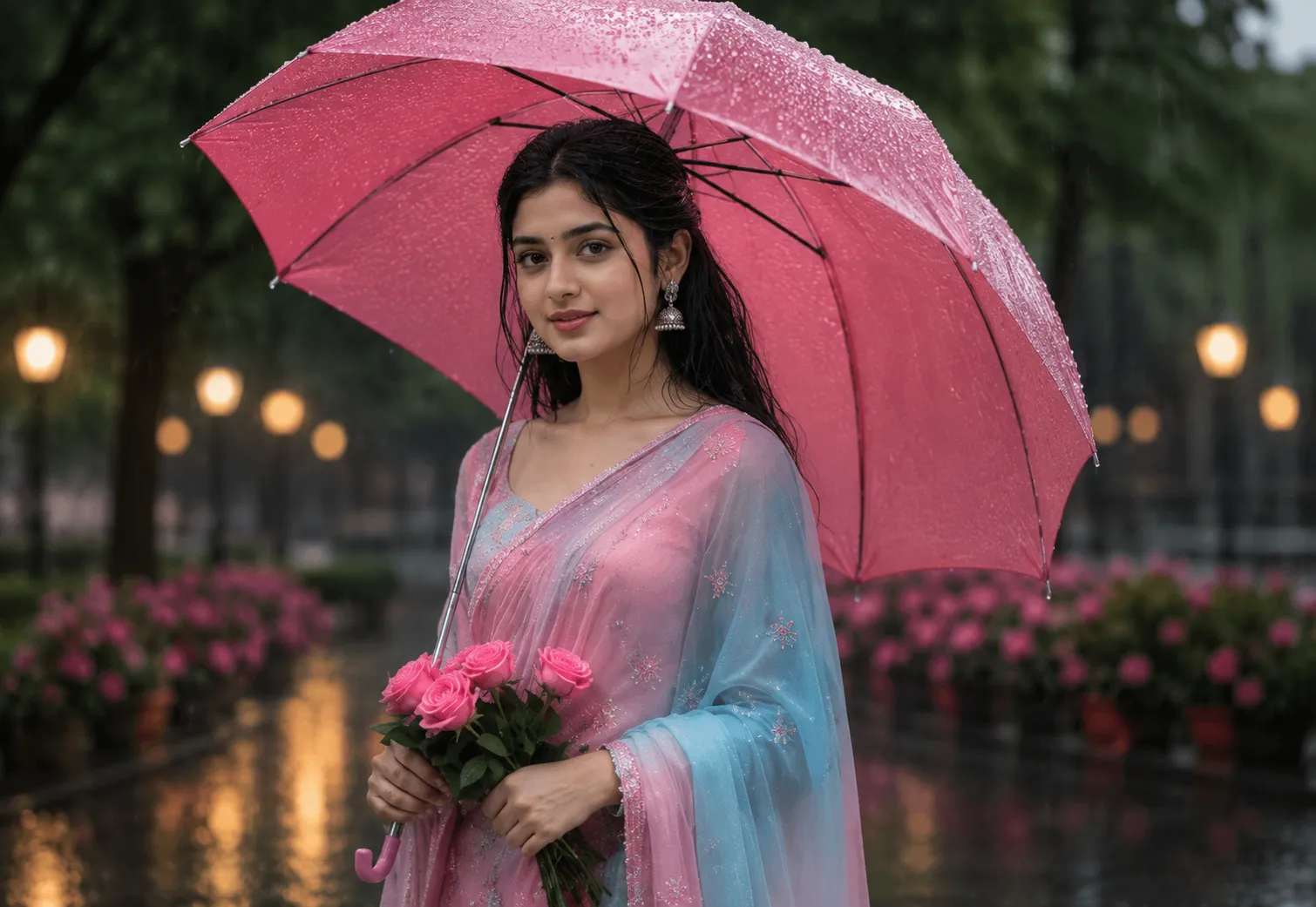 Girl Holding A Pink Umbrella