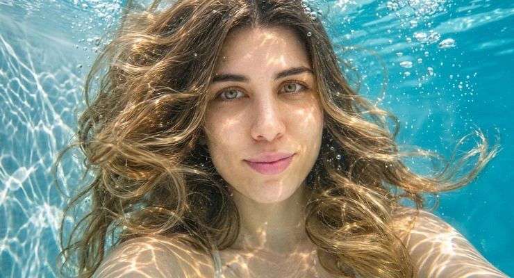 Ethereal Underwater Portrait — Weightless in Sunlit Pool Water